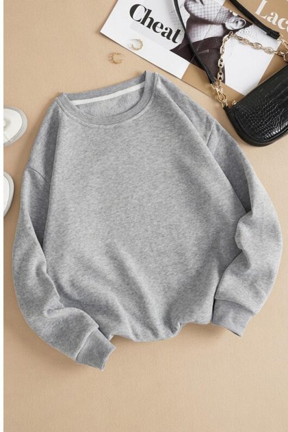 Gri Oversize Bisiklet Yaka Sweatshirt