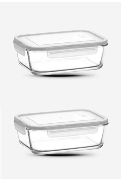 Fresco Lock Storage Container Set of 2 1200Cc Rectangle White Lid (Frs-257)