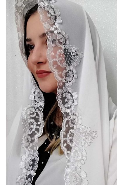 Mevlüt Cover, Mevlüt Cover, Mevlüt Shawl, Mevlüt Shawl, Baby Mawlid, French Lace Shawl SILVER LACE