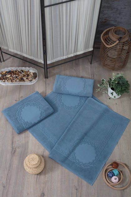 3-Piece Etamine Embroidery Mat Set - Indigo Blue