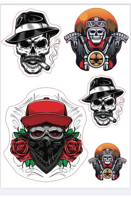 MOTOSEPETİM MOTOSİKLET KURU KAFA SKULL KASK GRENAJ STİCKER ETİKET