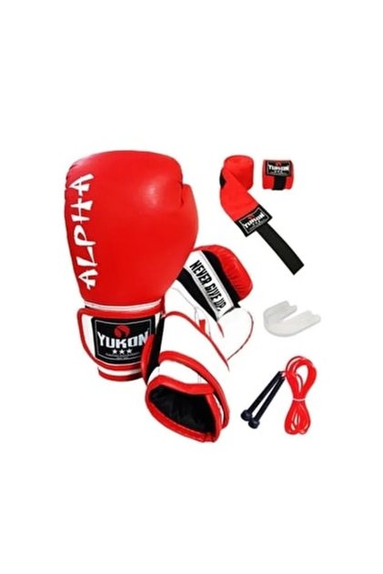 Alpha Boks Eldiveni Siyah + Boks Bandajı + Dişlik + Atlama Ipi - 4'lü Set