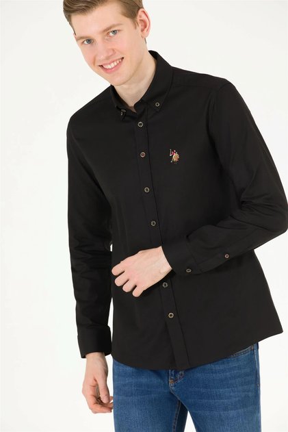 BASE. POLO ASSN. MEN'S WOVEN SLIM FIT BLACK SHIRT