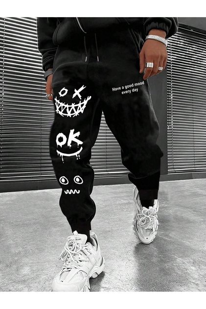 Cartoon & Slogan Graphic Drawstring Waist Eşofman Altı