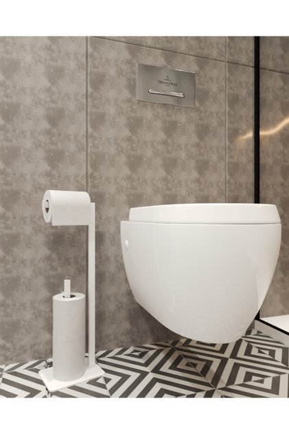 Toilet Roll Holder White Backup Special Design Heavy Cast Iron Anti-Tip Bathroom Toilet No Installation Required