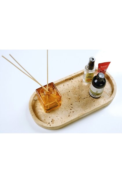 Doğal Traverten Mermer Banyo Düzenleyici, Tepsi, Sunum Tabağı, Mumluk
