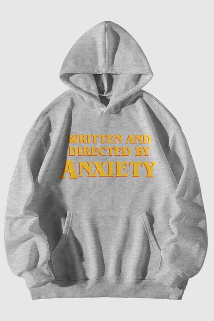Written And Directed by Anxiety Printed Unisex Gray Kangaroo Pocket Hooded Sweatshirt Hoodie