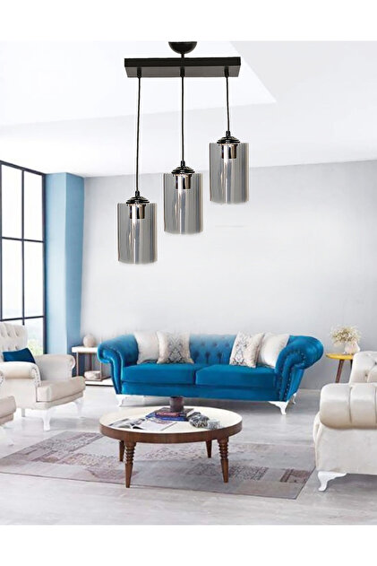 Etsylight Dora Füme Glass Sıralı Lüx 3 Mutfak Avize, Salon Avize
