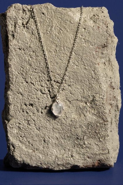 Doğal Ay Taşı Taşlı Minimal Gümüş Kadın Kolye-Gümüş Rengi