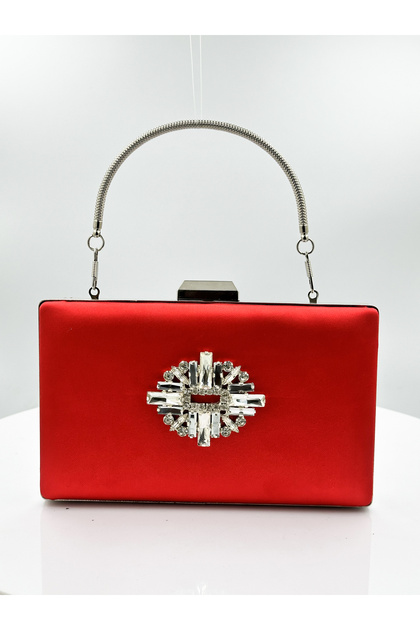 Red Color Satin Silver Case Silver Stone Evening Bag Evening Bag Wedding Engagement Portfolio