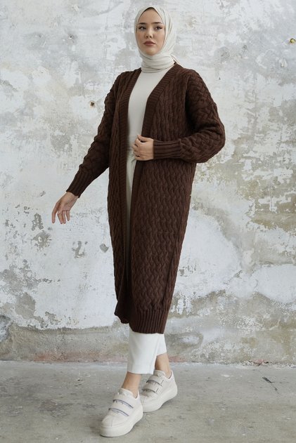 Yelsa Strickjacke aus geflochtenem Strick - Bitterbraun