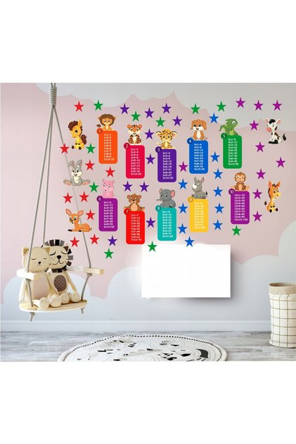 Colorful Animal Multiplication Table Educational Kindergarten Kids Room Nursery Wall Sticker Set