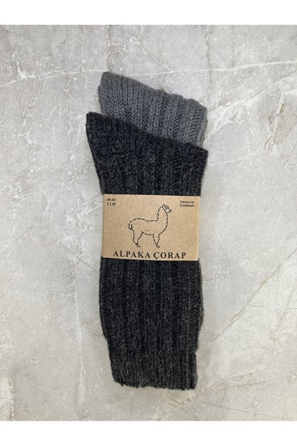2-Piece Alpaca Wool Knitted Winter Thick Grey-anthracite Socks