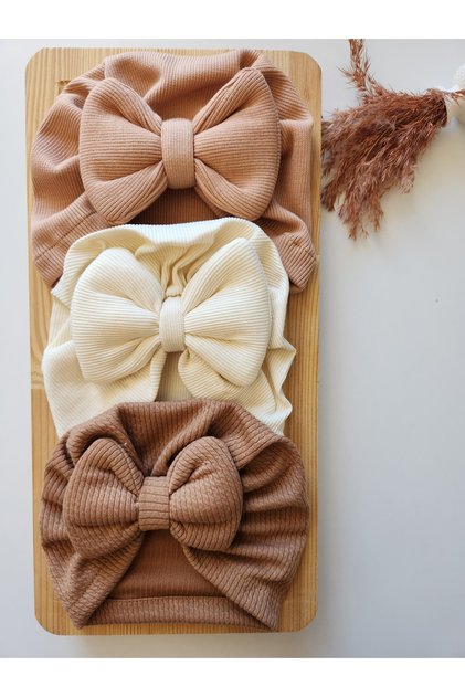 Kız Bebek & Çocuk Renkli Fiyonk Bone 3'Lü Set