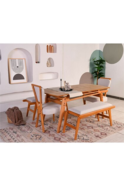 AVOKADO MOBİLYA Palace Meşe İskelet 2 Bench 2 Sandalye İskandinav