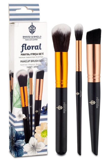 Floral 3'lü Profesyonel Makyaj Fırça Seti