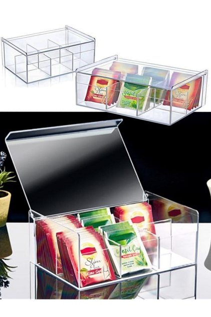 Acrylic 6 Compartment Bag with Lid Herbal Tea Storage Box