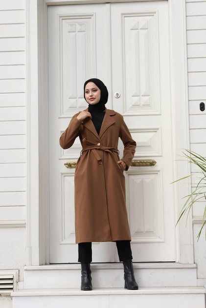 معطف طويل بجيب جانبي