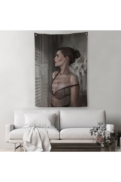 Beautiful Woman Looking Out of the Window Wall Covering - Carpet-5257