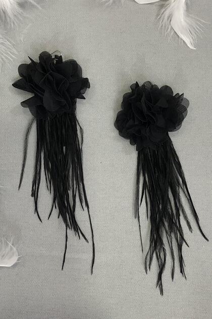 Earring Types Black Floral Feather Earrings – Special Design, Accessories, Quality Production, Eye-Catching Style –