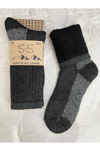 Single Black Hunter and Mountaineer Wool Winter Thermal Towel Socks