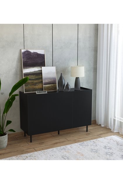 Modern Demir Ayaklı Siyah Konsol MDF 120 cm