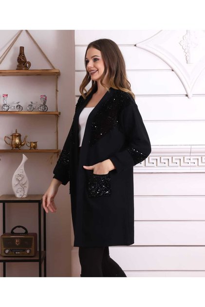 Cardigan combinat cu buzunare și paiete