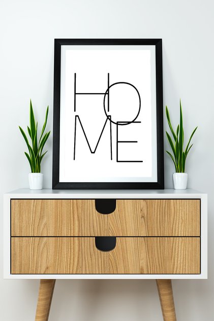 One Piece Frame Look Written Mdf Table "Home"