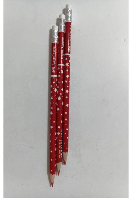 Red pencil with eraser and star pattern (3 pieces)