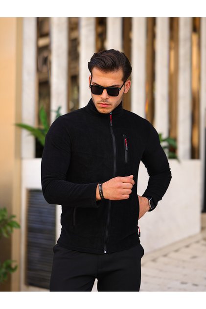 Men's Black Softshell Fleece Standard Full Zipper 3 Pocket Men's Fleece Cardigan
