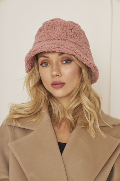 Eke Tekstil Pink Women's Plush Bucket Model Fisherman Bucket Hat