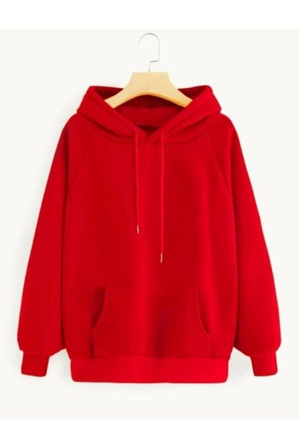 Kırmızı Mevsimlik Kapüşonlu Sweatshirt