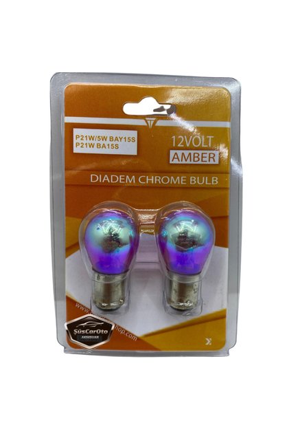 Diadem Ampul Krom Amber Çift Duy Park Sinyal Stop Ampulü 1016 12V21/5W Turuncu Işık Düz Tırnak 2'li
