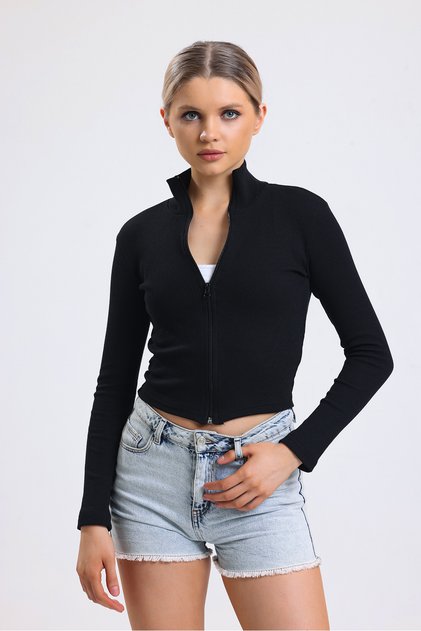 women's black camisole zipper sweatshirt