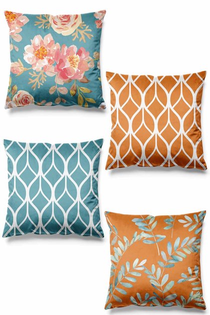 Double Sided Printed Rosales Patterned 4-Piece Suede Throw Pillow Cover