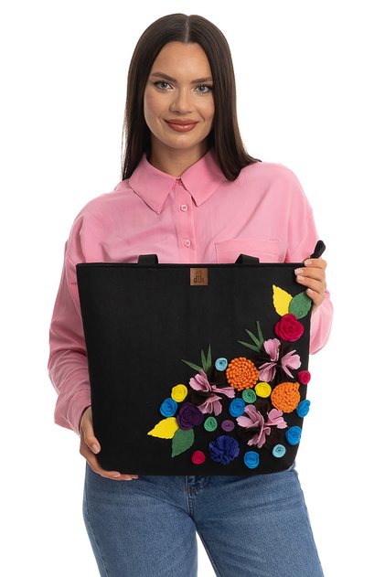Handmade - Large Size Felt Shoulder Bag - Flower Corner -40x35cm