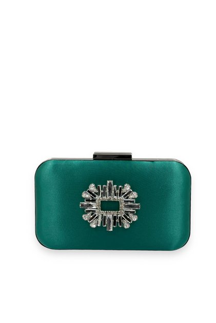 Green Color Satin Silver Case Silver Stone Evening Bag Evening Bag Wedding Engagement Portfolio