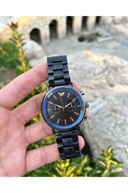 Çelik Unisex Analog Erkek Yeni Sezon Armani Model Klasik Siyah Kadran Siyah Kordon