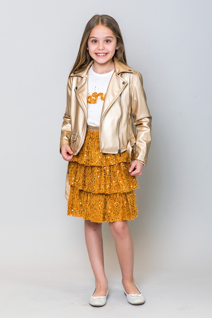 Girl's Elastic Waist Frilly Sequined Skirt