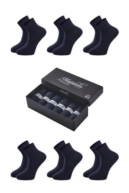 Bamboo Men's Half Conch Plain Navy Blue Socks 200 Needle Seamless Premium 6 Pieces Boxed
