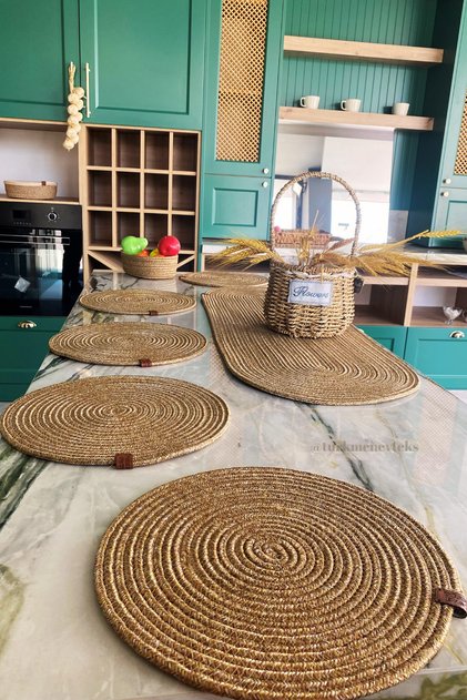 Jute, Wicker Color American Service, 6Supla 1 Runner, 1 Bread Basket, Plate Mat, Supla Set