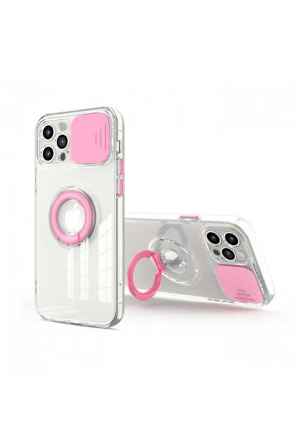 iPhone 13 Pro Max 6.7Inch Case Silicone Case with Sliding Camera Lens Protection Ring Stand Pink