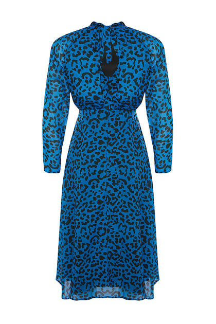 blue leopard print midi dress Ladies Dress Feminine Leopard Print Midi Dress