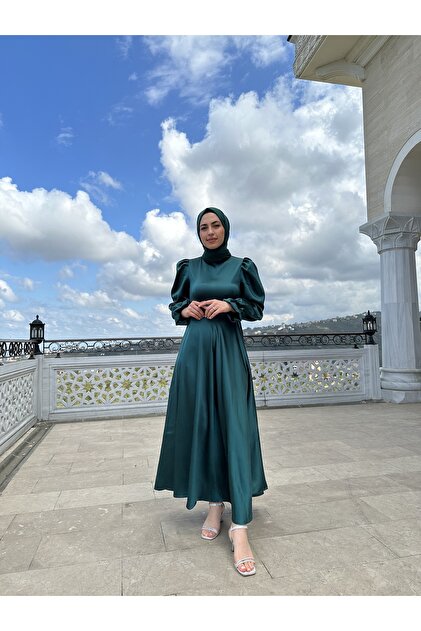 welting Linda satin flared islamic evening dresses- Trendyol