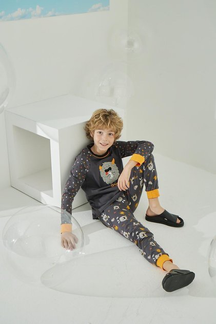 Boy's Long Sleeve Smoked Pajamas Set C8T5N5O8