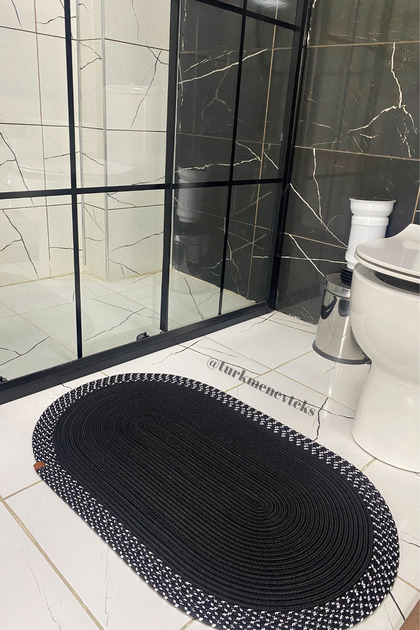 Jute Straw, Black Single Mat, Bathroom Mat, Door Mat, Decor