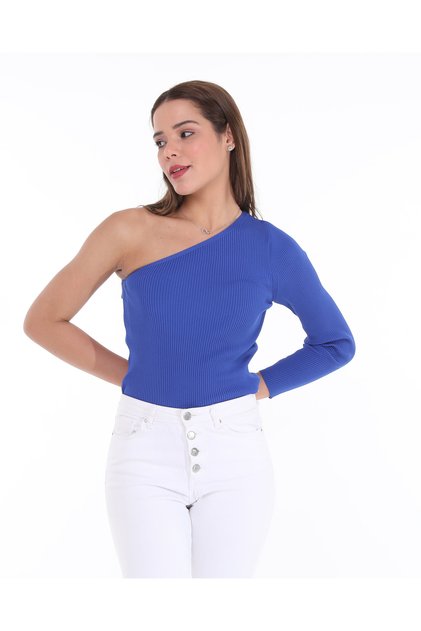 Kadın Tek Omuz Düz Uzun Kollu Kadın Bluz
