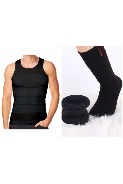Men's Fit Triangle Body Appearance Corset Athlete Reducing Size 1 with Thermal Socks Gift