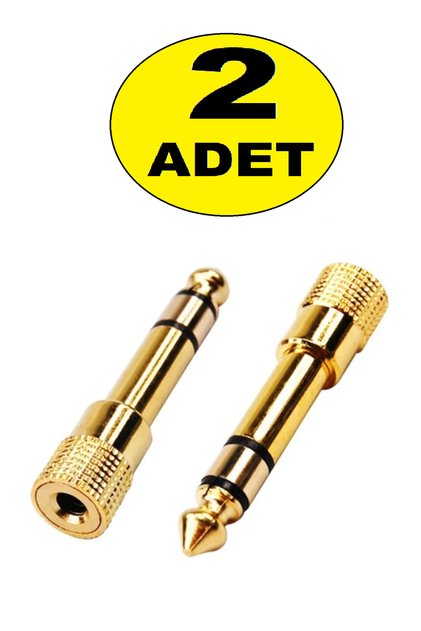 2 ADET Sarı Metal 6.3 Mm Stereo Erkek / 3.5 Mm Stereo Dişi Çivi Jak Stereo Dişi Çevirici Anfi Girişi