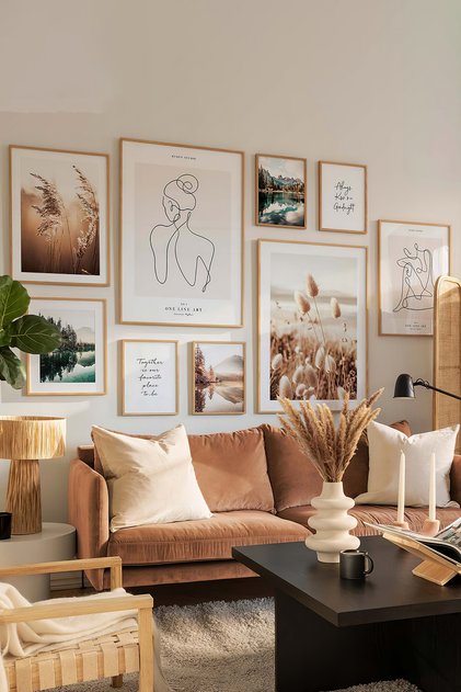 9 Parça Ahşap Çerçeve Görünümlü Mdf Tablo Seti